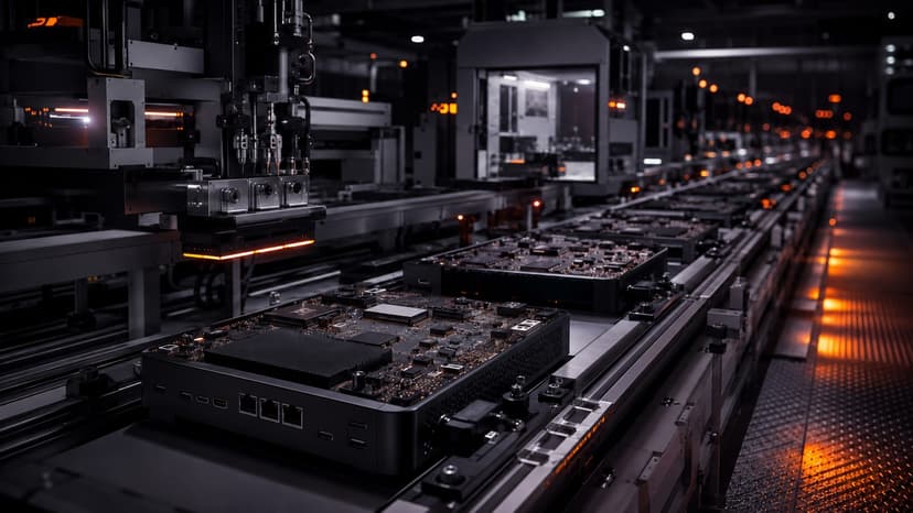 Electronics assembly line producing network devices